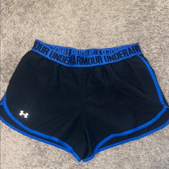 Under Armour Pants - Under Armour Women's Athletic Shorts - Black with Blue Trim